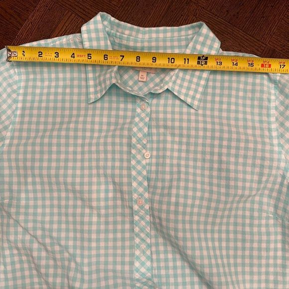 Talbots Size XL Aqua Blue Gingham Preppy Button Up Shirt - Picture 6 of 8